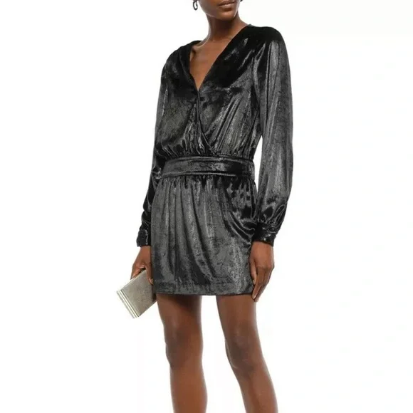 Frame Denim | Dresses | Frame Metallic Velvet Long Sleeve Mini Dress Black  Sz Nwt 595 | Poshmark